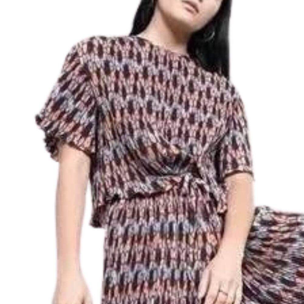 WILDFANG Empower Plisse Boxy Blouse Abstract Floral M NWT $98